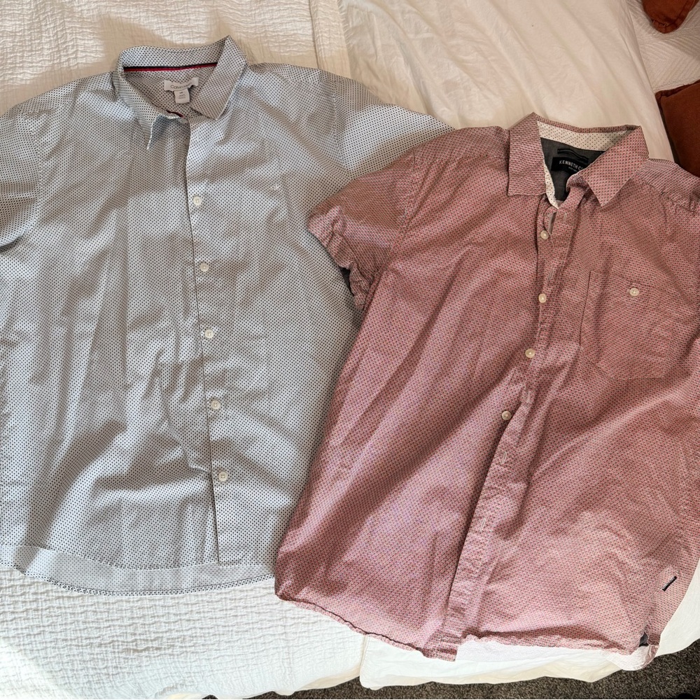 Calvin Klein and Kenneth Cole Men's Button-Down Shirts in Light Blue and Red.